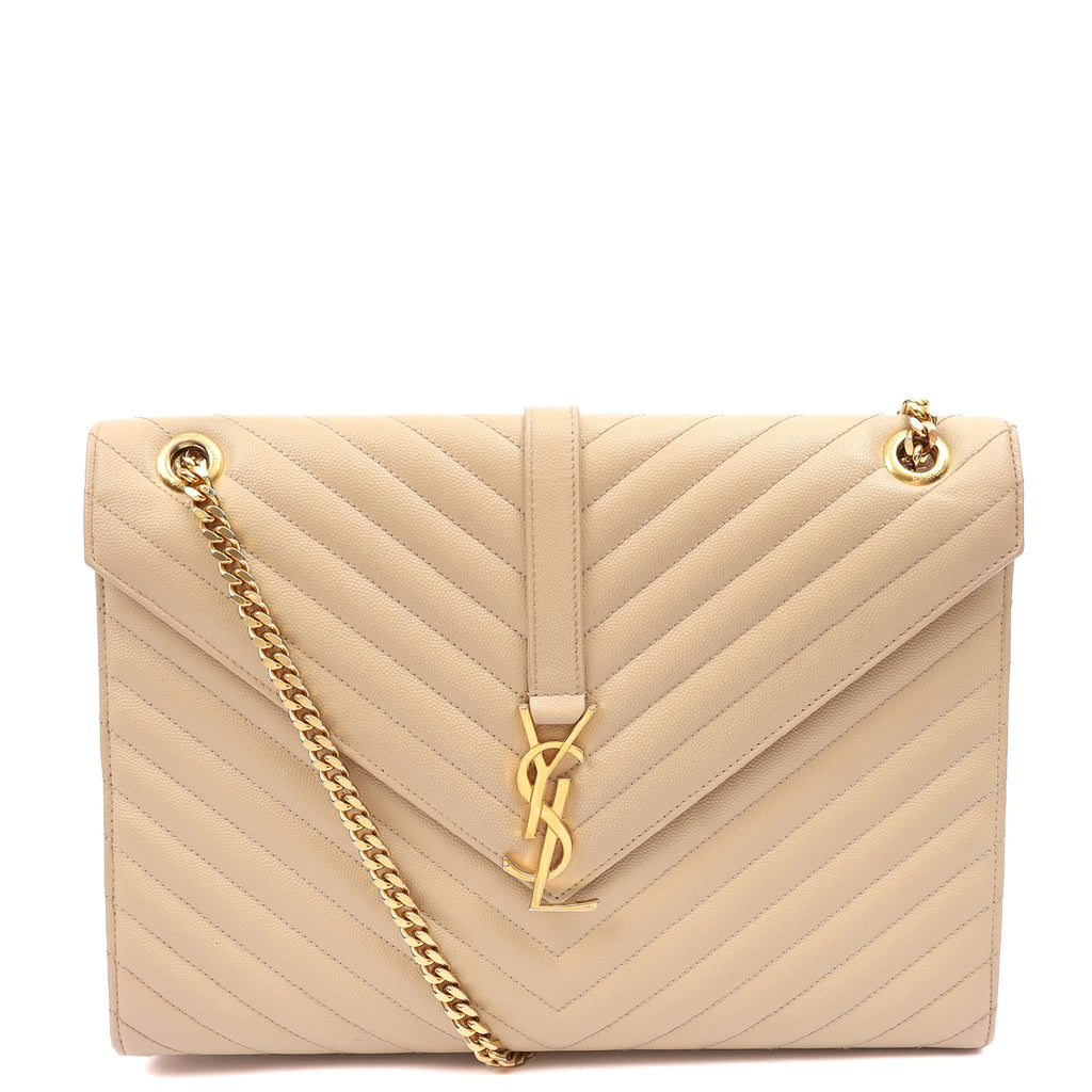 Saint Laurent Shoulder Bag Envelope - Large in Neutral, Calfskin Leather