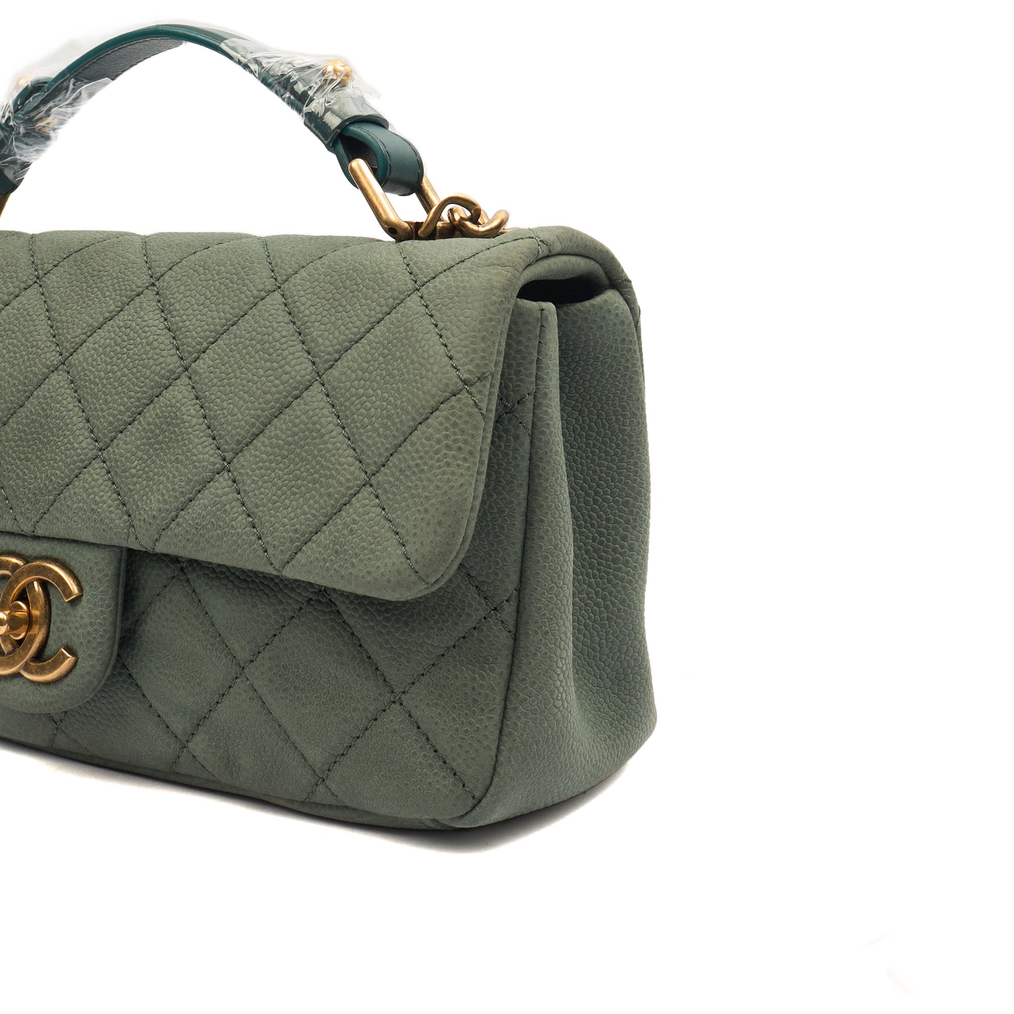 Chanel Cross Body Flap Bag in Green, Nubuck