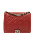 Chanel Shoulder Bag Boy - Large in Red, Lambskin Leather