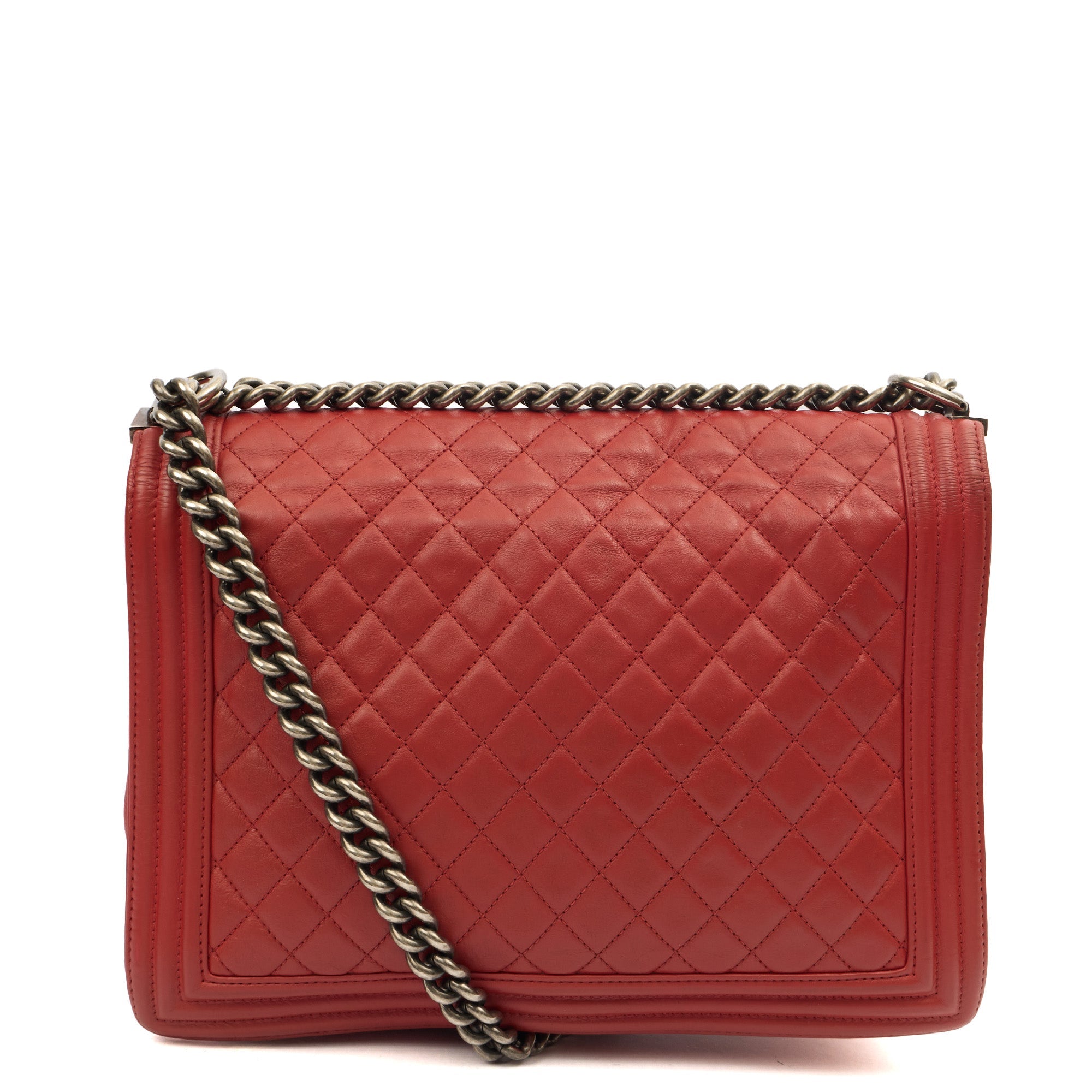 Chanel Shoulder Bag Boy - Large in Red, Lambskin Leather