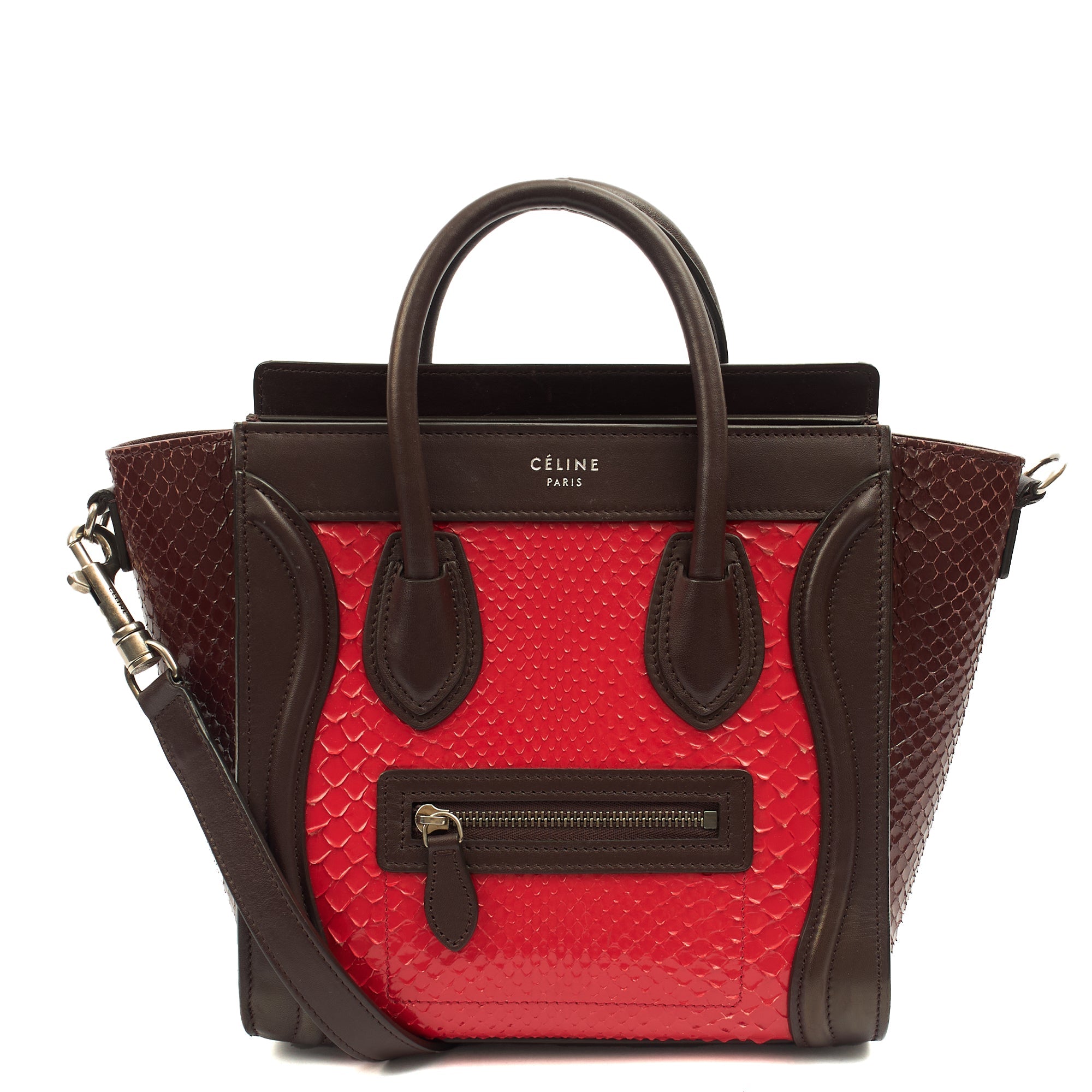 Celine Mini Bag Luggage - Nano in Red, Python Leather