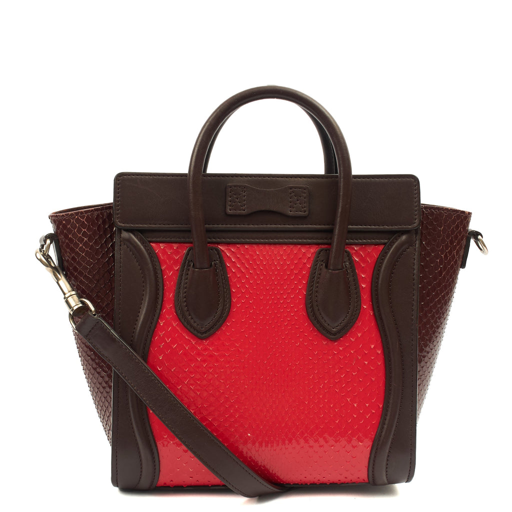 Celine Mini Bag Luggage - Nano in Red, Python Leather