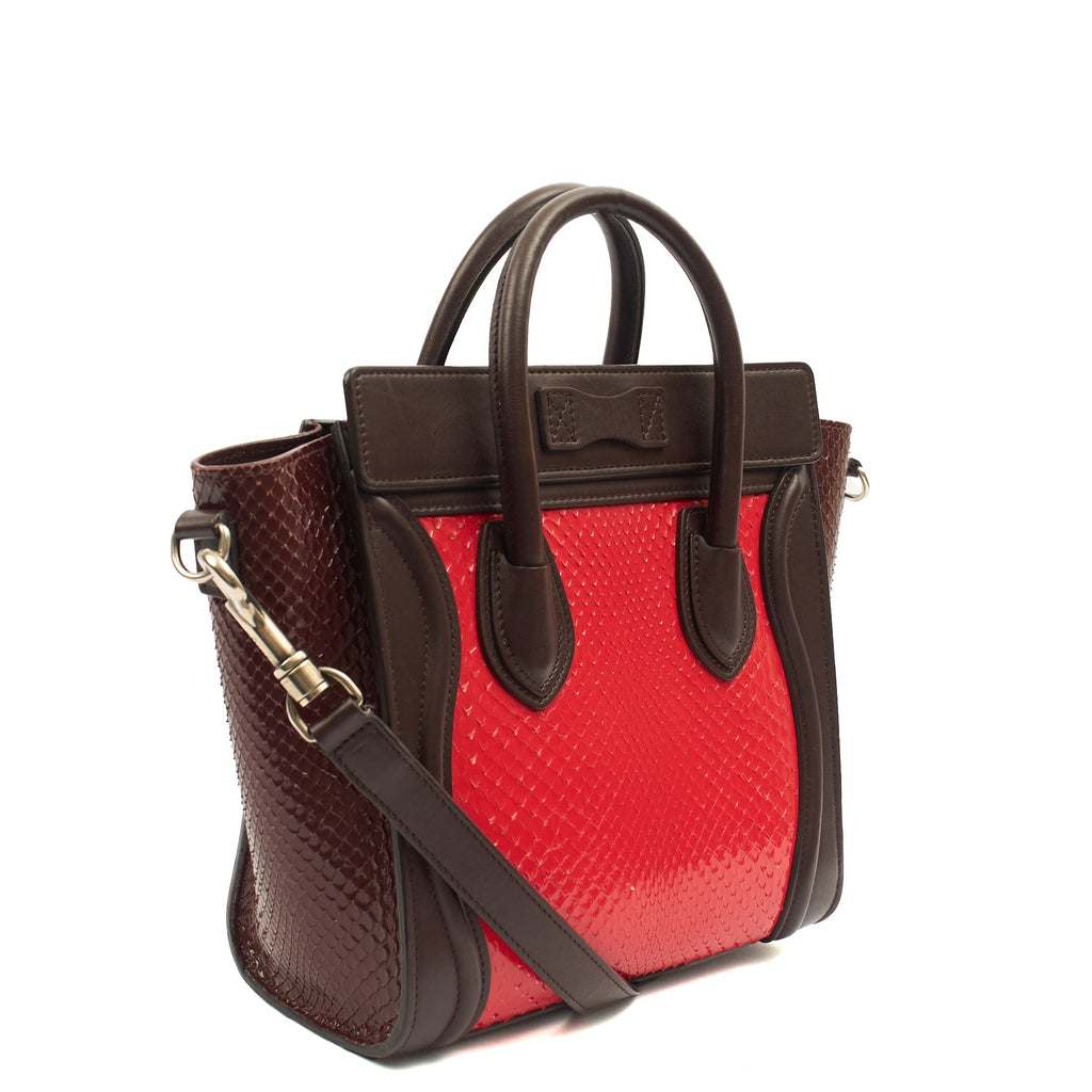 Celine Mini Bag Luggage - Nano in Red, Python Leather