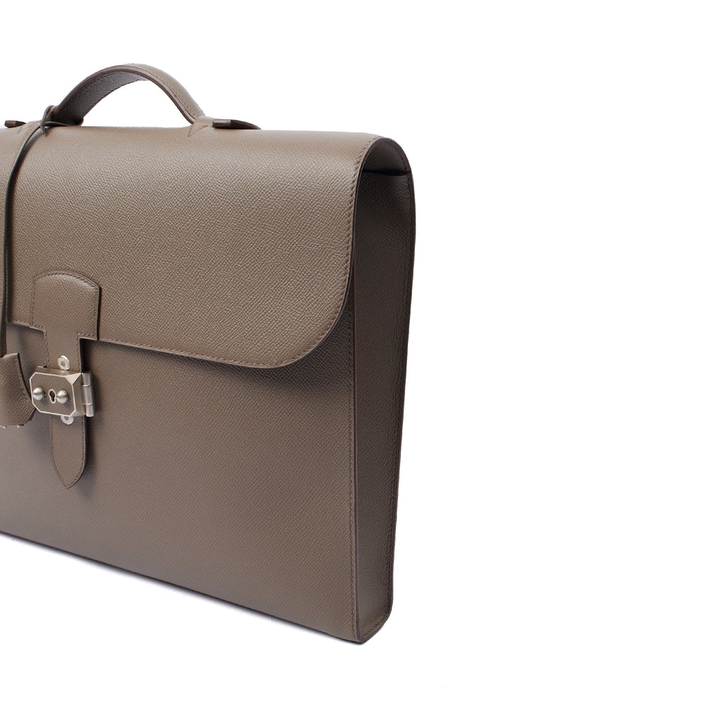 Hermes Tote Sac a Depeches Briefcase in Etain, Epsom Leather