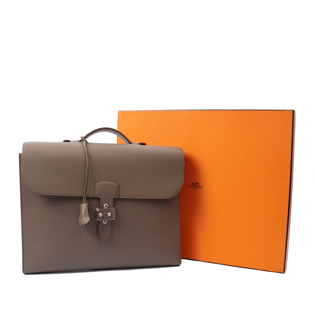 Hermes Tote Sac a Depeches Briefcase in Etain, Epsom Leather