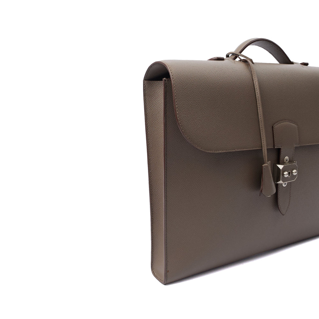 Hermes Tote Sac a Depeches Briefcase in Etain, Epsom Leather