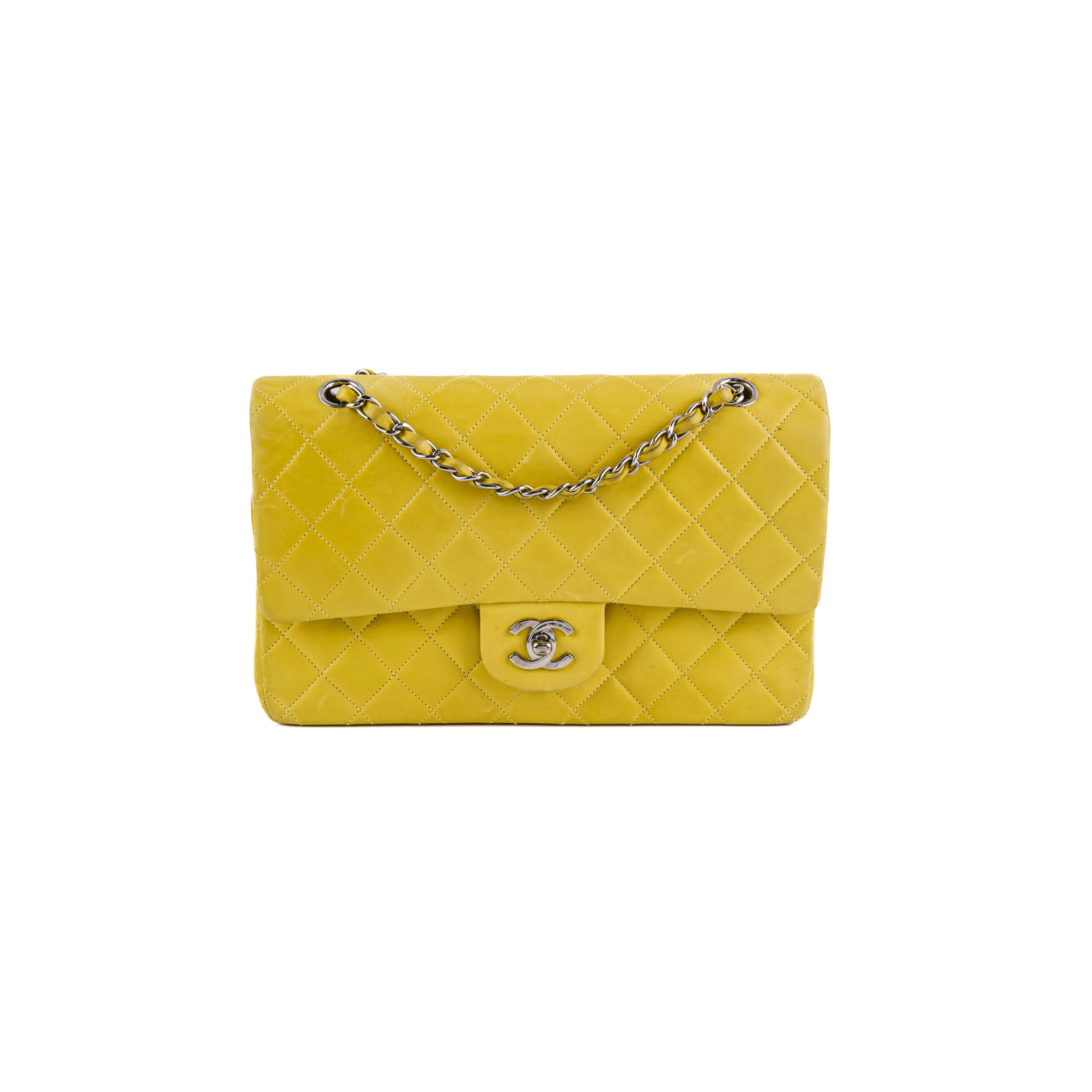 Chanel Classic Flap M/L Yellow Lambskin Bag