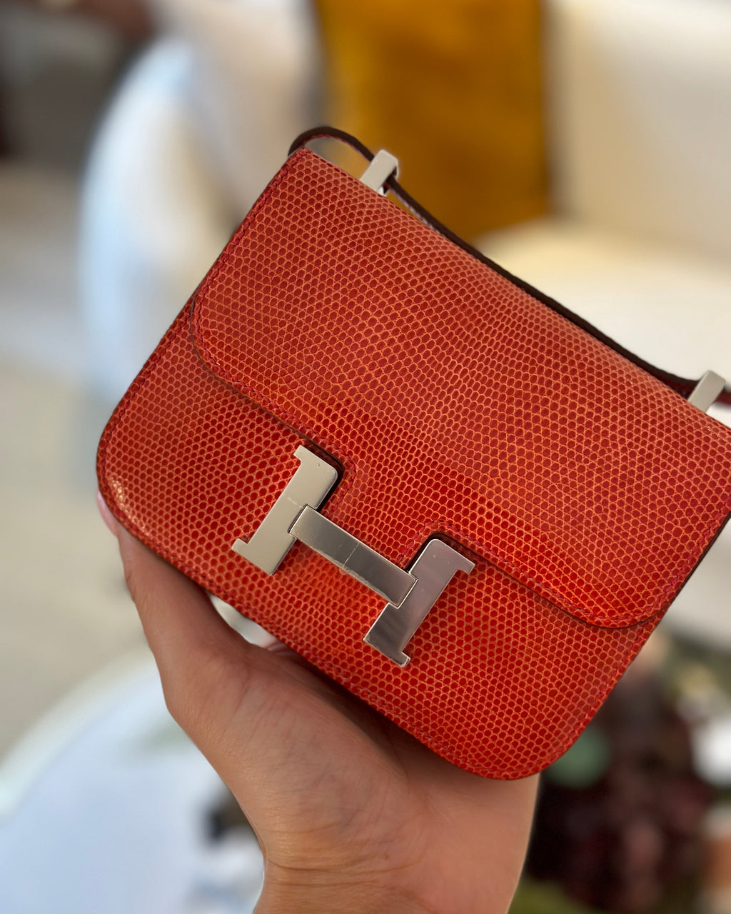*RARE* Hermès Constance II Micro Bag in Rouge Lizard with Palladium Hardware