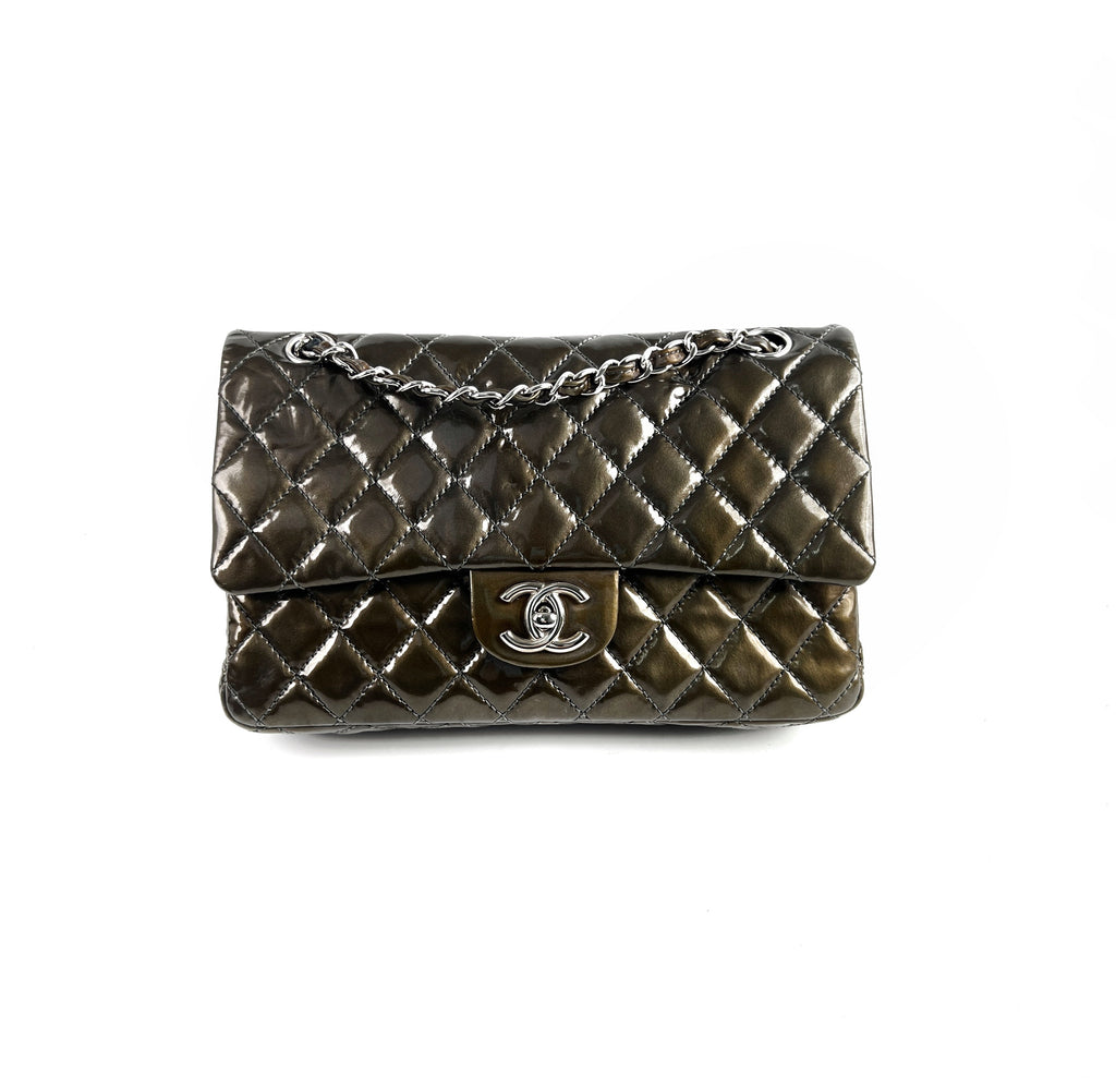 Chanel Patent Small Classic Flap Dark Green 12 Series