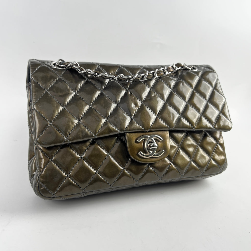 Chanel Patent Small Classic Flap Dark Green 12 Series