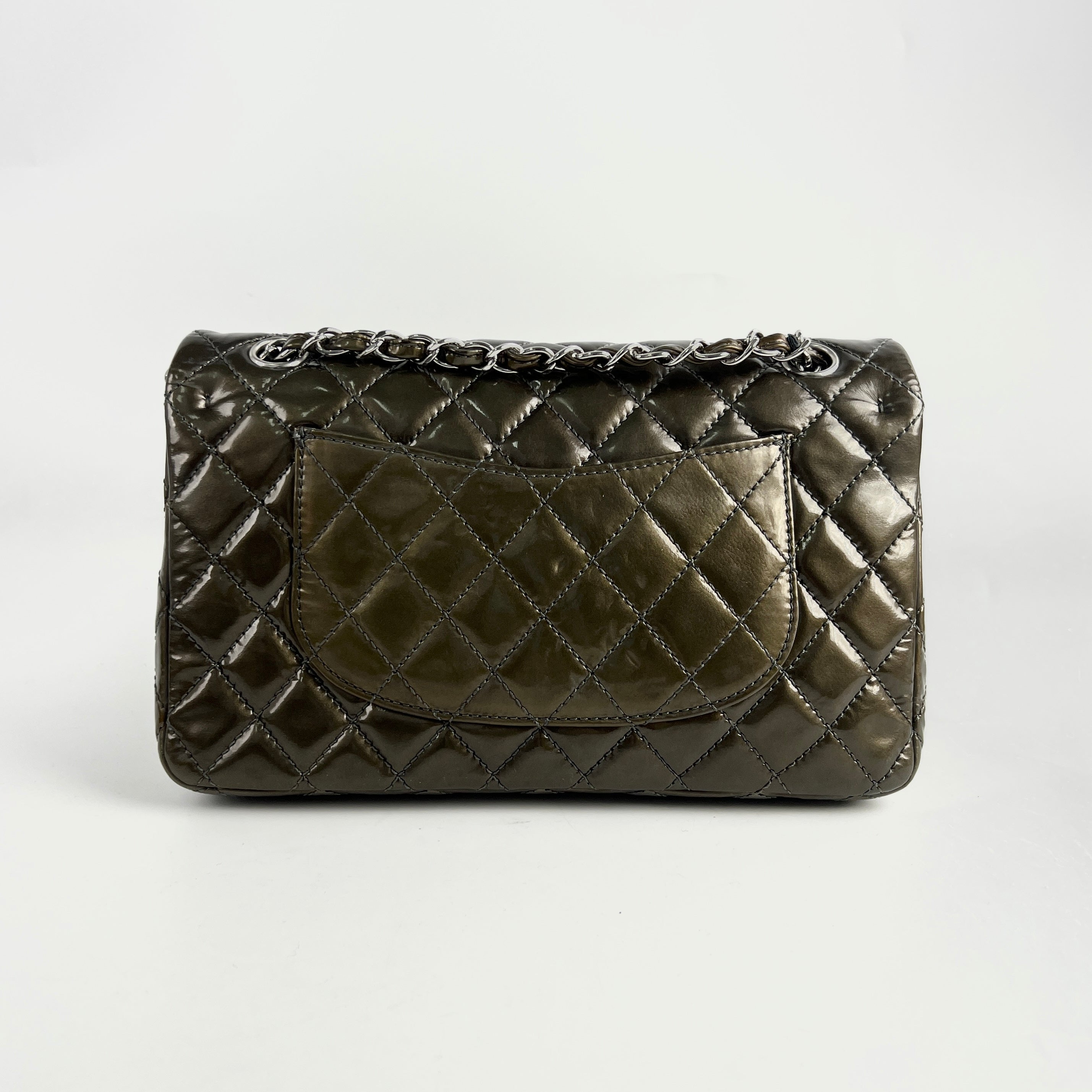 Chanel Patent Small Classic Flap Dark Green 12 Series
