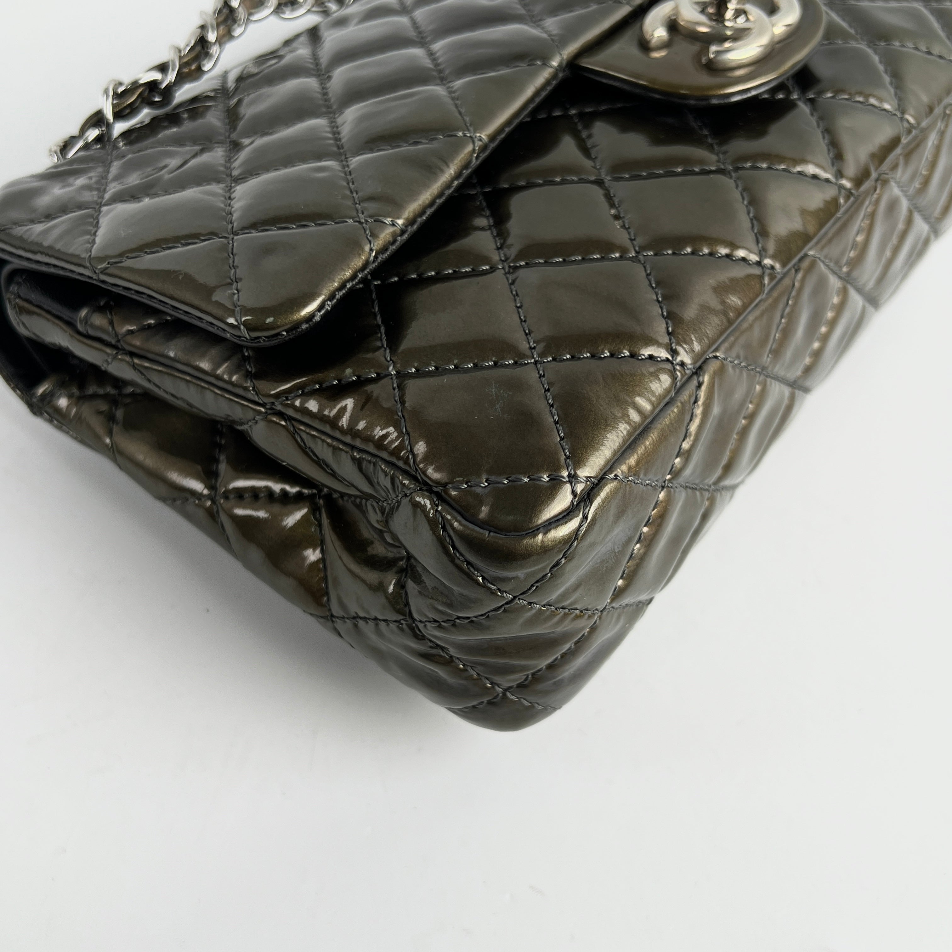 Chanel Patent Small Classic Flap Dark Green 12 Series