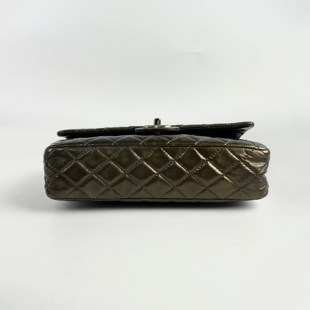 Chanel Patent Small Classic Flap Dark Green 12 Series
