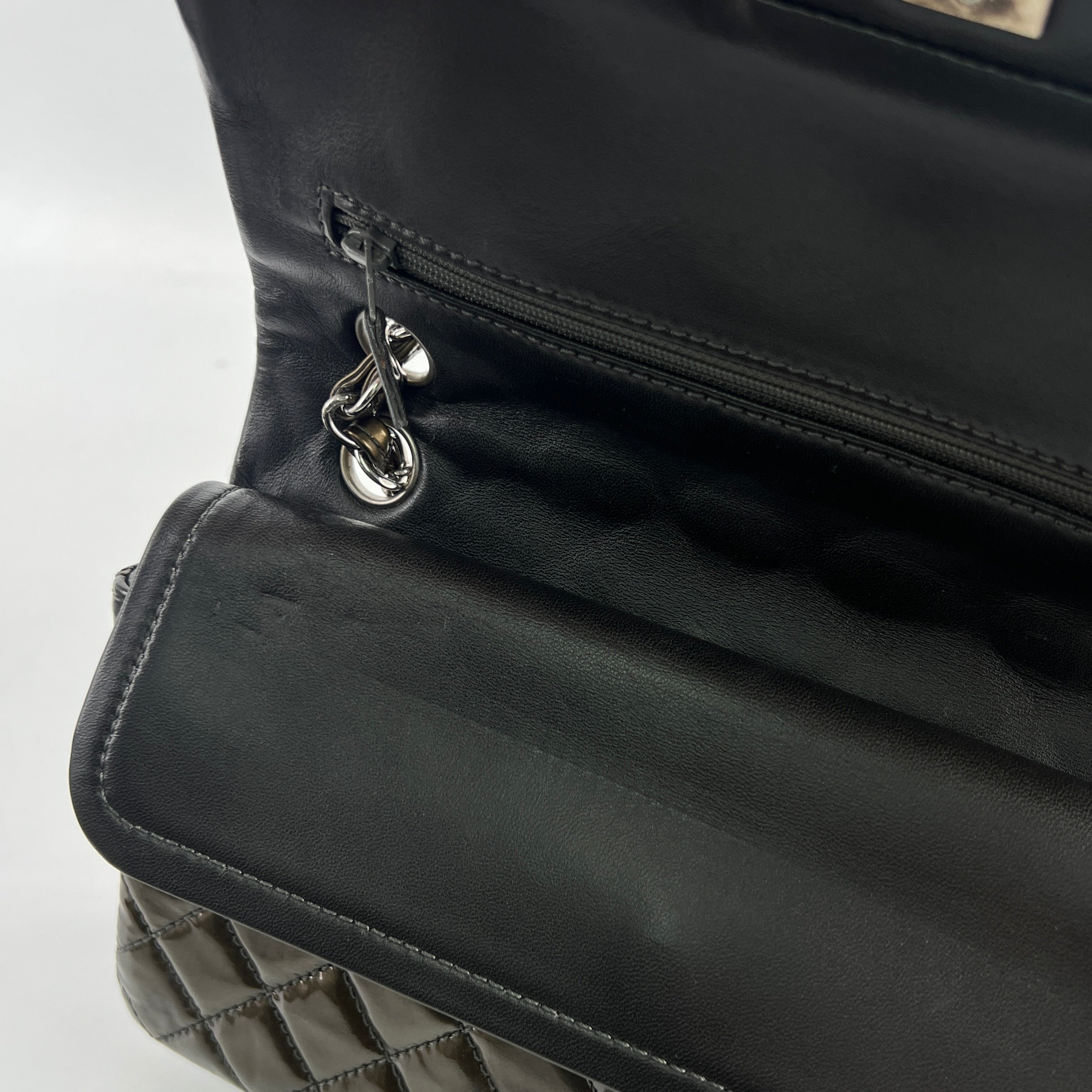 Chanel Patent Small Classic Flap Dark Green 12 Series