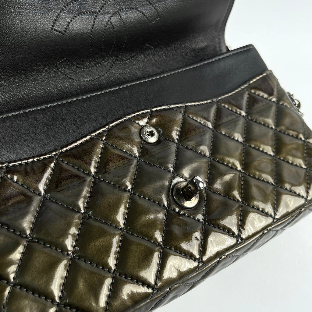 Chanel Patent Small Classic Flap Dark Green 12 Series