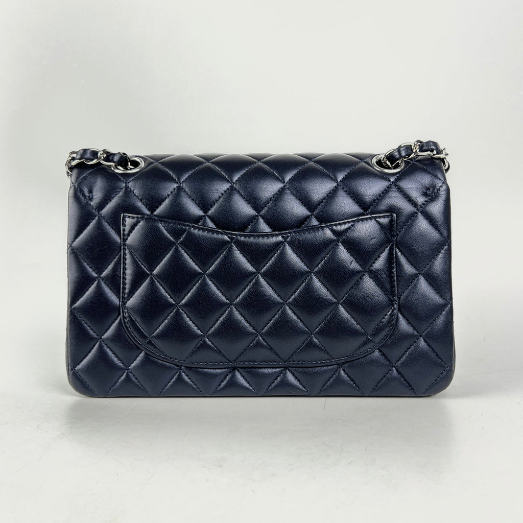 Chanel Small Double Classic Flap Metallic Navy