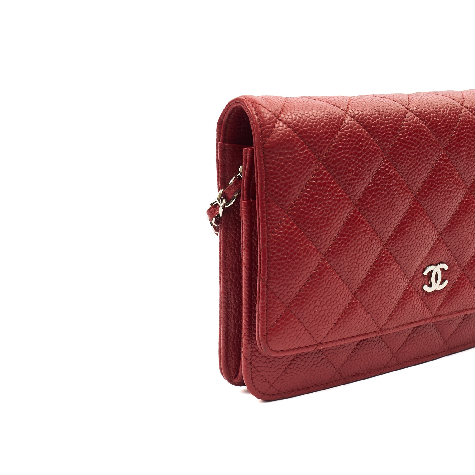 Chanel Cross Body Wallet on Chain in Red, Caviar Leather