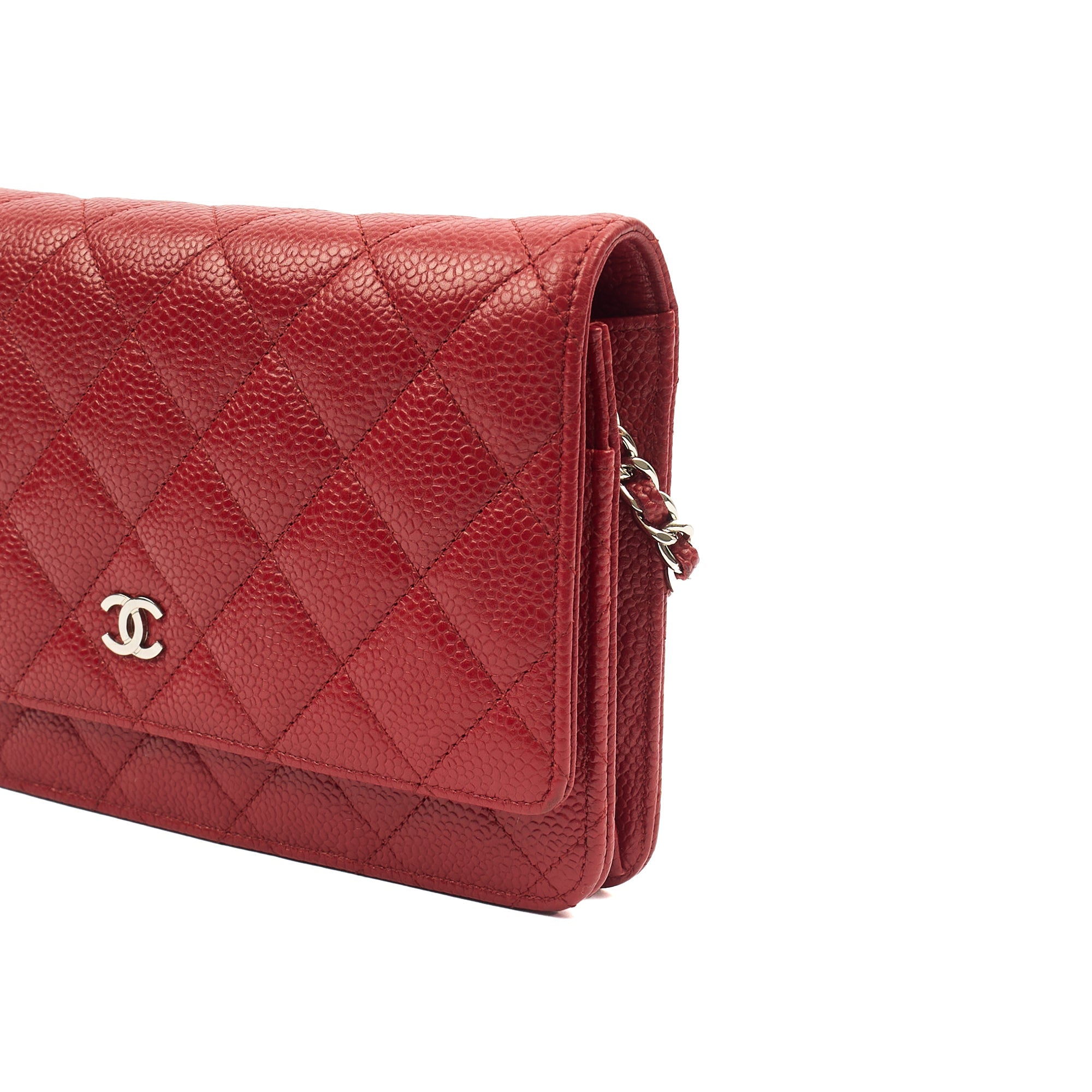 Chanel Cross Body Wallet on Chain in Red, Caviar Leather