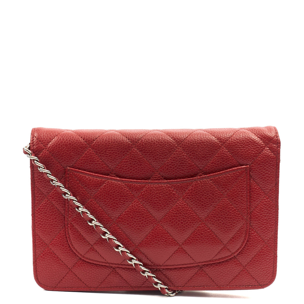 Chanel Cross Body Wallet on Chain in Red, Caviar Leather