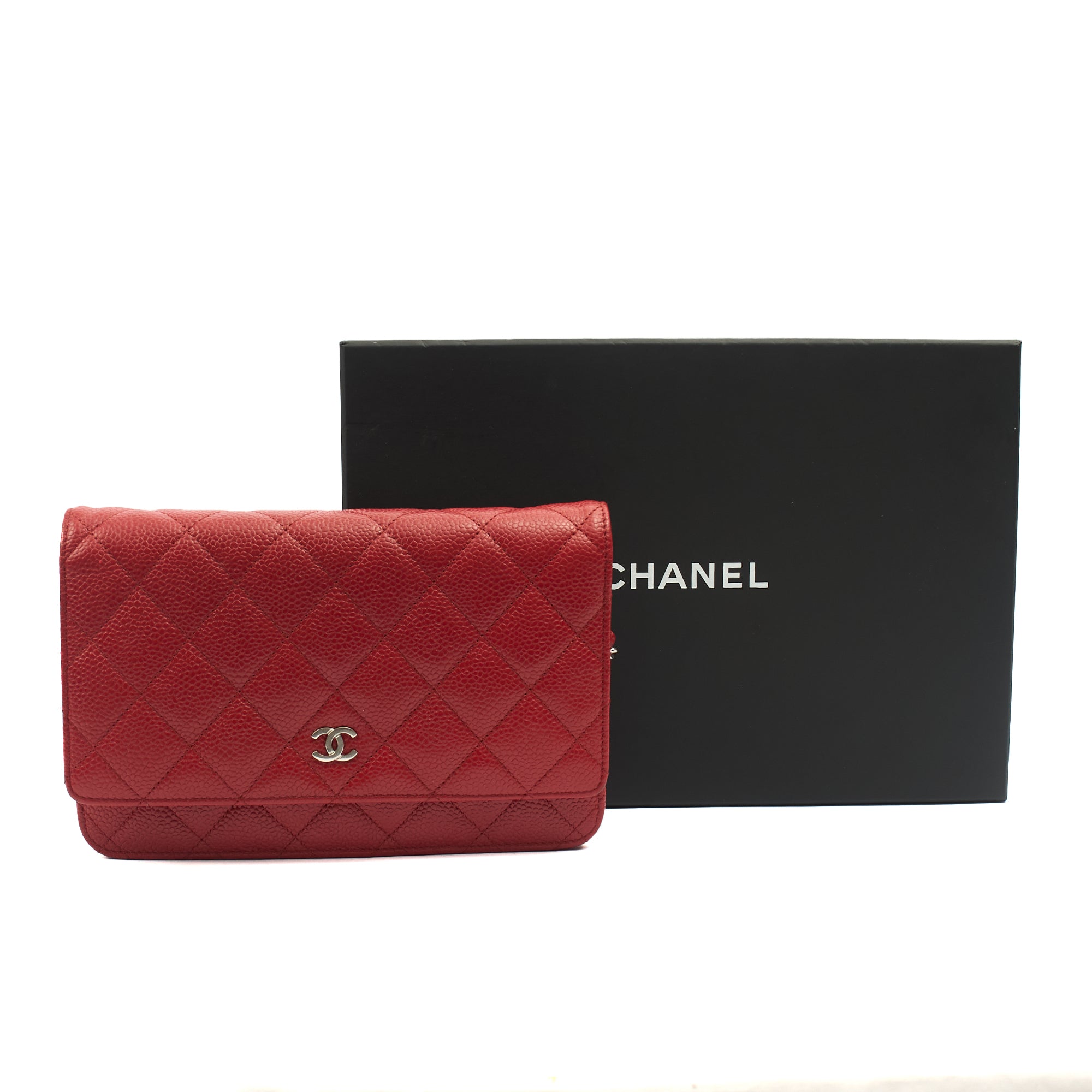 Chanel Cross Body Wallet on Chain in Red, Caviar Leather