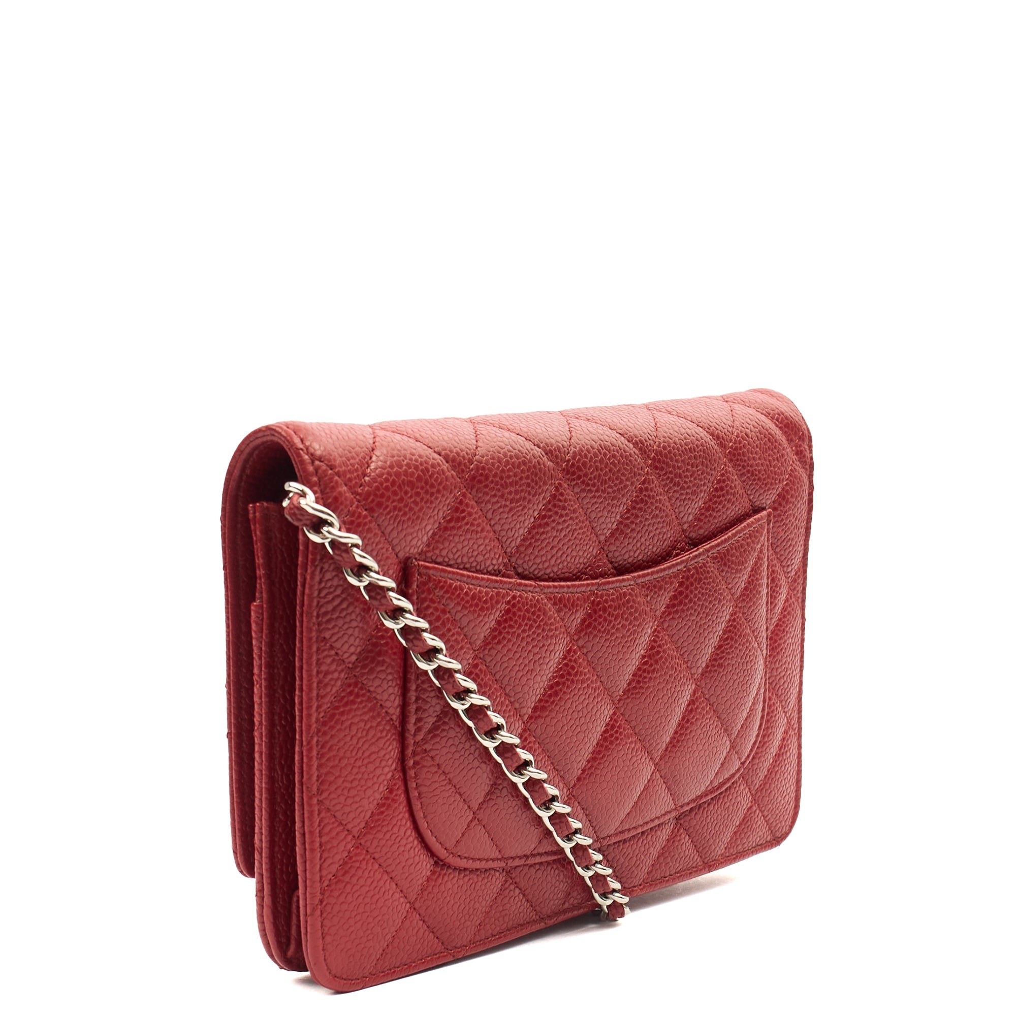 Chanel Cross Body Wallet on Chain in Red, Caviar Leather