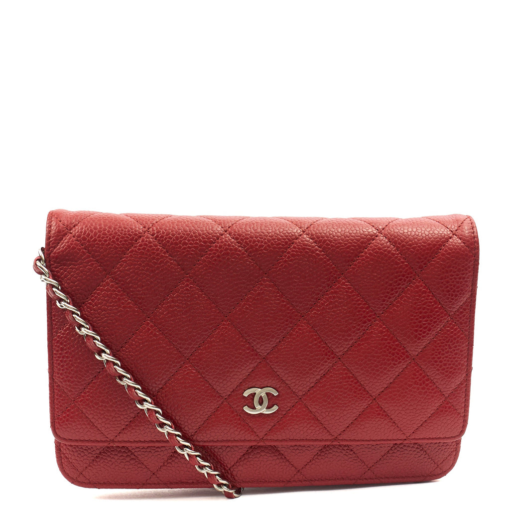 Chanel Cross Body Wallet on Chain in Red, Caviar Leather