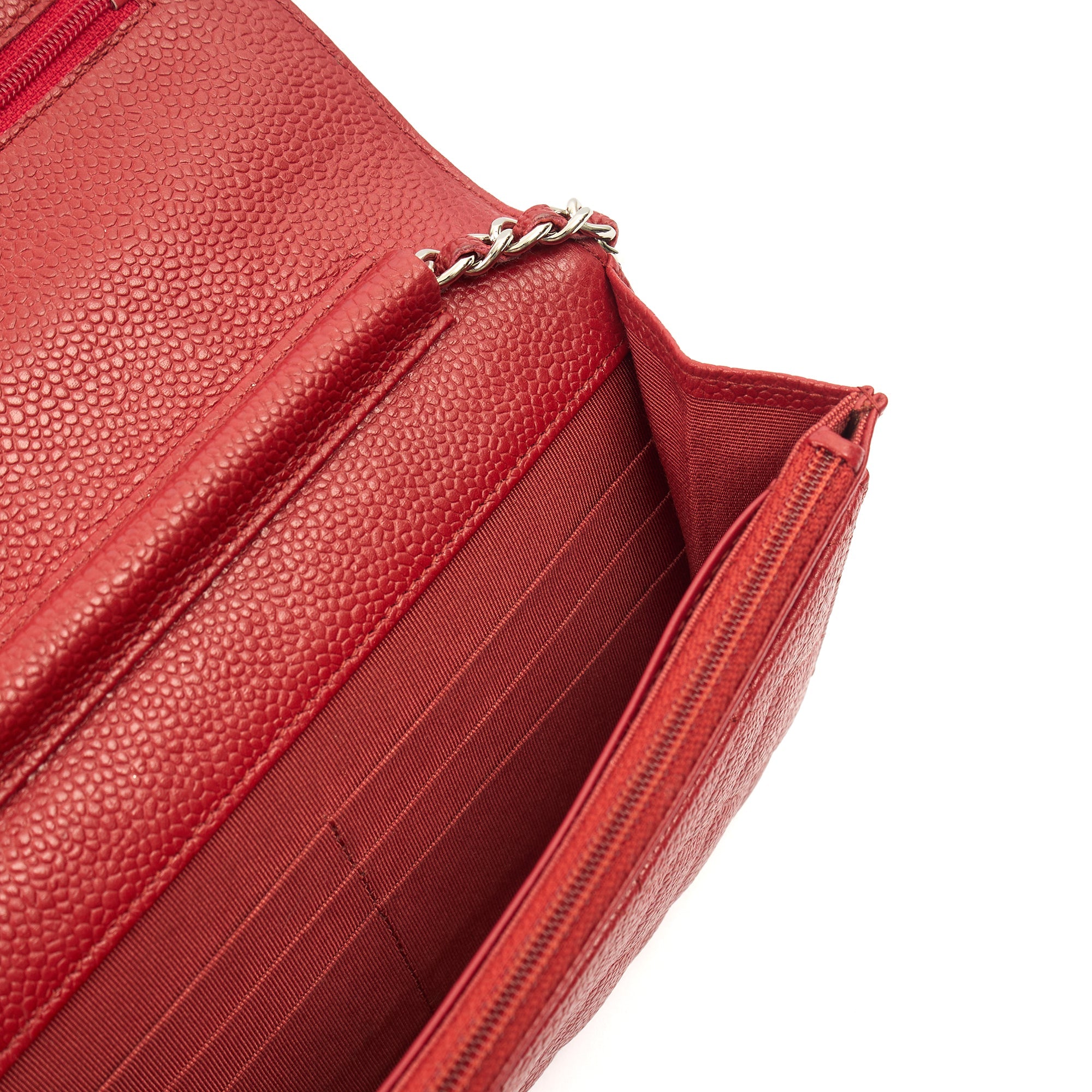Chanel Cross Body Wallet on Chain in Red, Caviar Leather