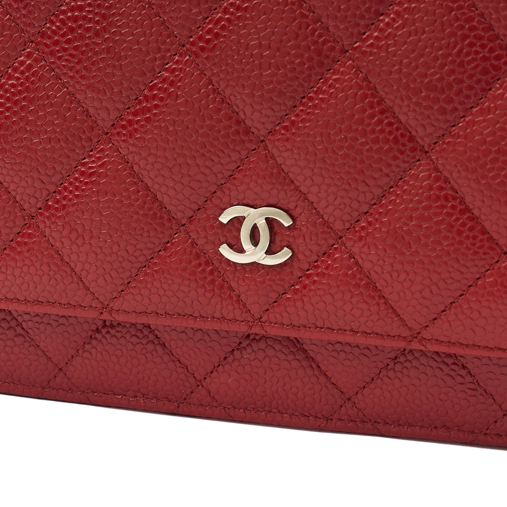 Chanel Cross Body Wallet on Chain in Red, Caviar Leather