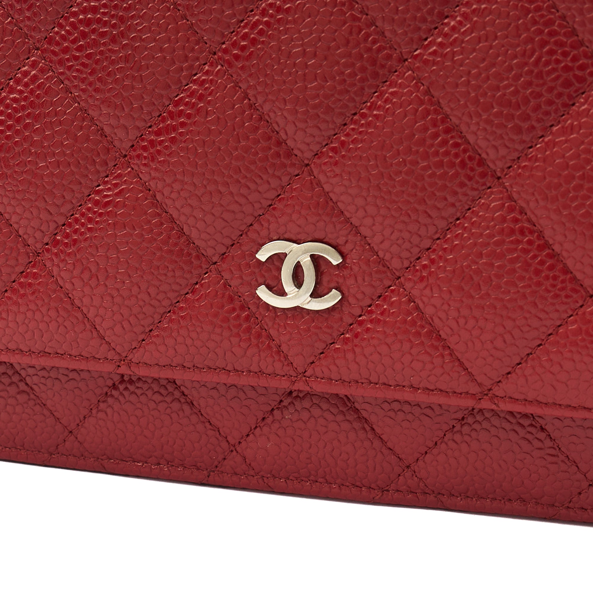 Chanel Cross Body Wallet on Chain in Red, Caviar Leather