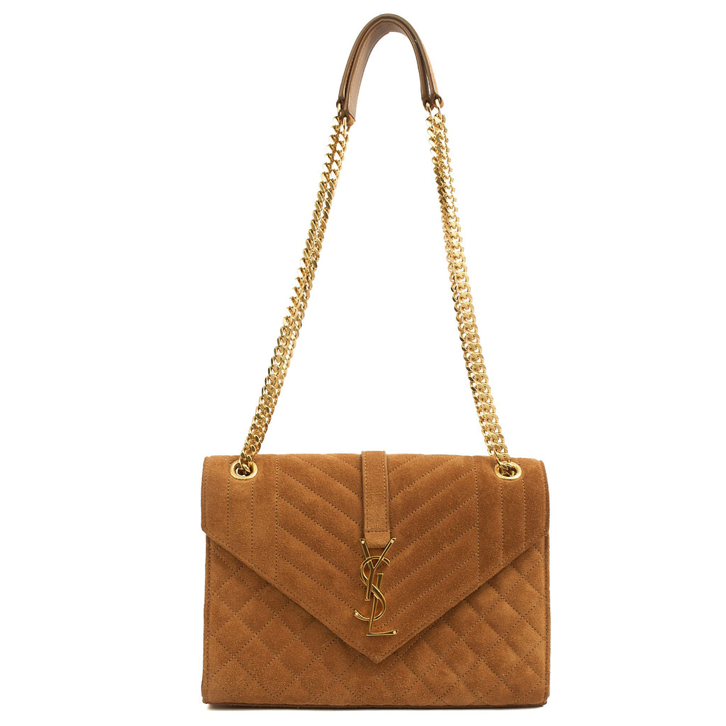 Saint Laurent Cross Body Envelope Shoulder Bag - Small in Brown, Suede