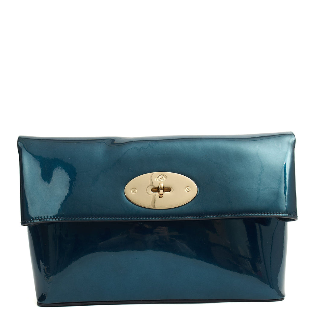 Mulberry Clutch Postman's Lock Pouch in Blue, Patent Leather