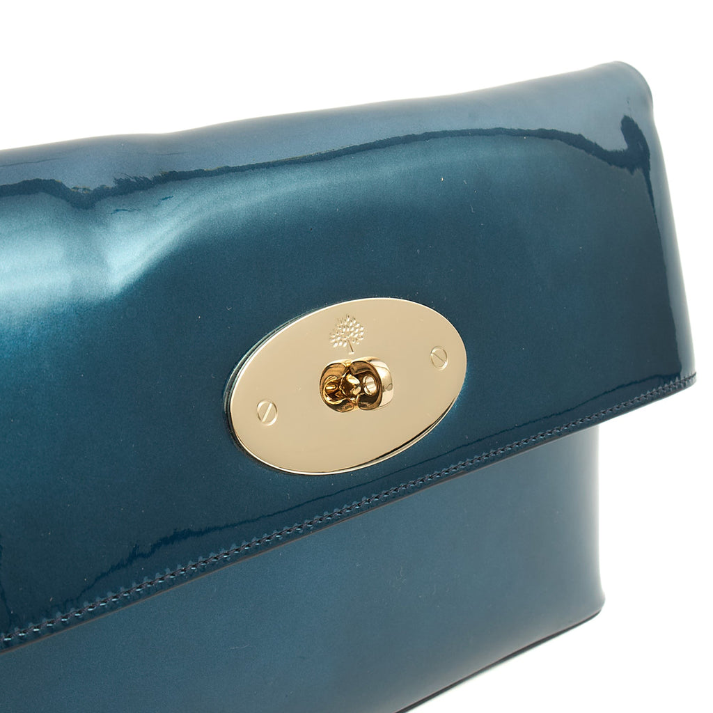 Mulberry Clutch Postman's Lock Pouch in Blue, Patent Leather