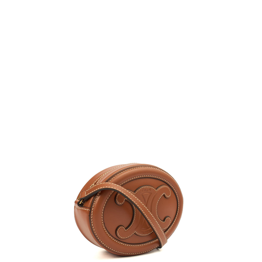 Celine Cross Body Triomphe Oval Crossbody in Brown, Box Calfskin