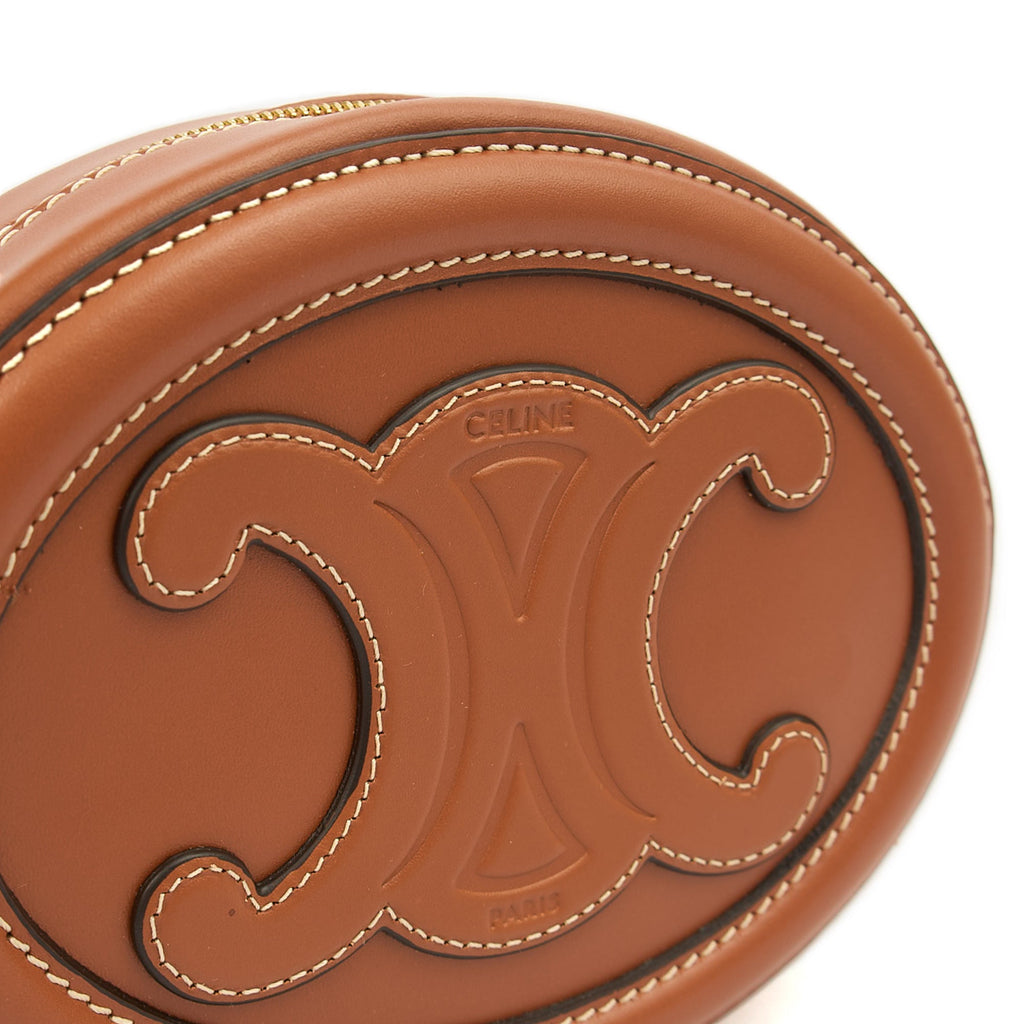 Celine Cross Body Triomphe Oval Crossbody in Brown, Box Calfskin