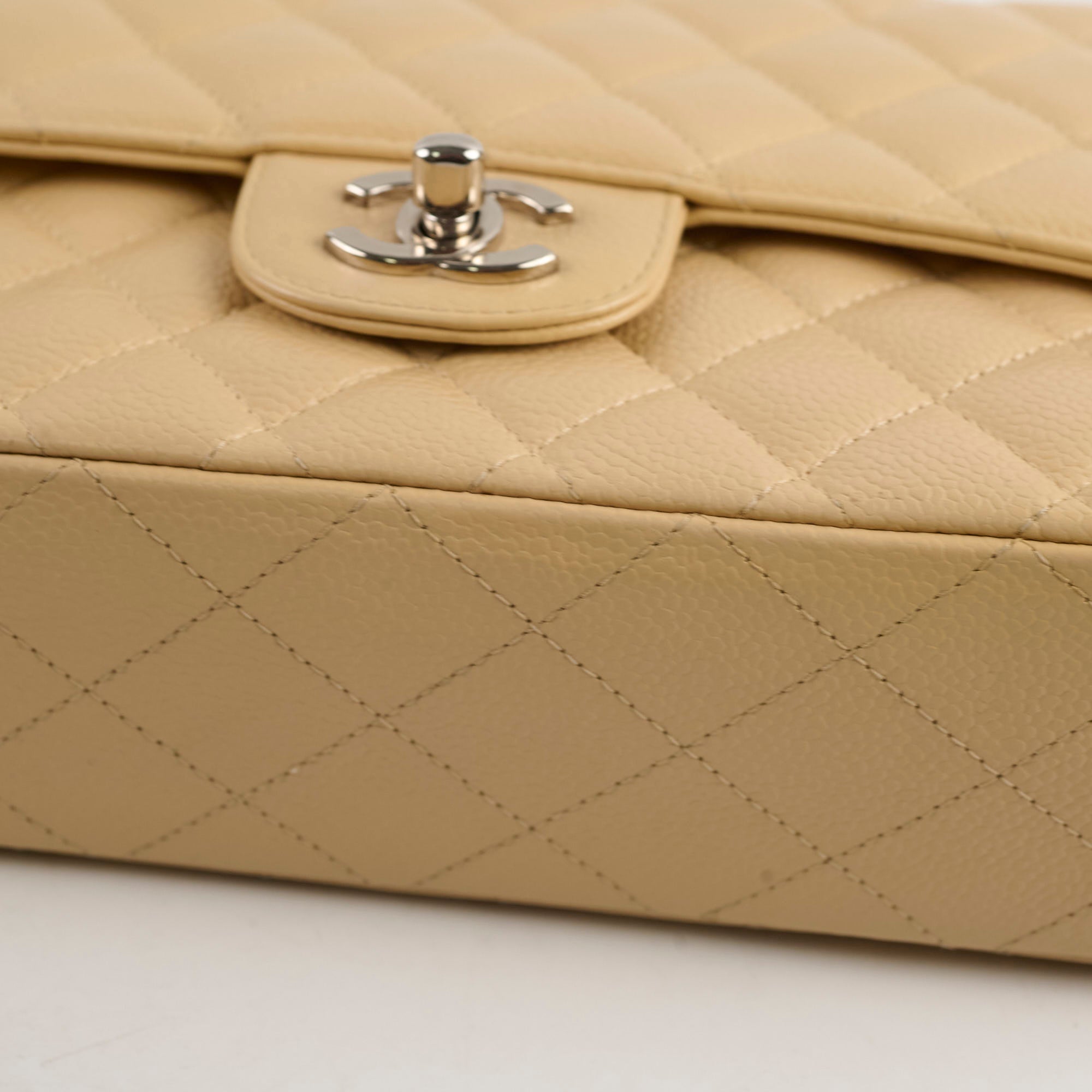 Chanel Medium/Large Caviar Double Classic Flap Beige