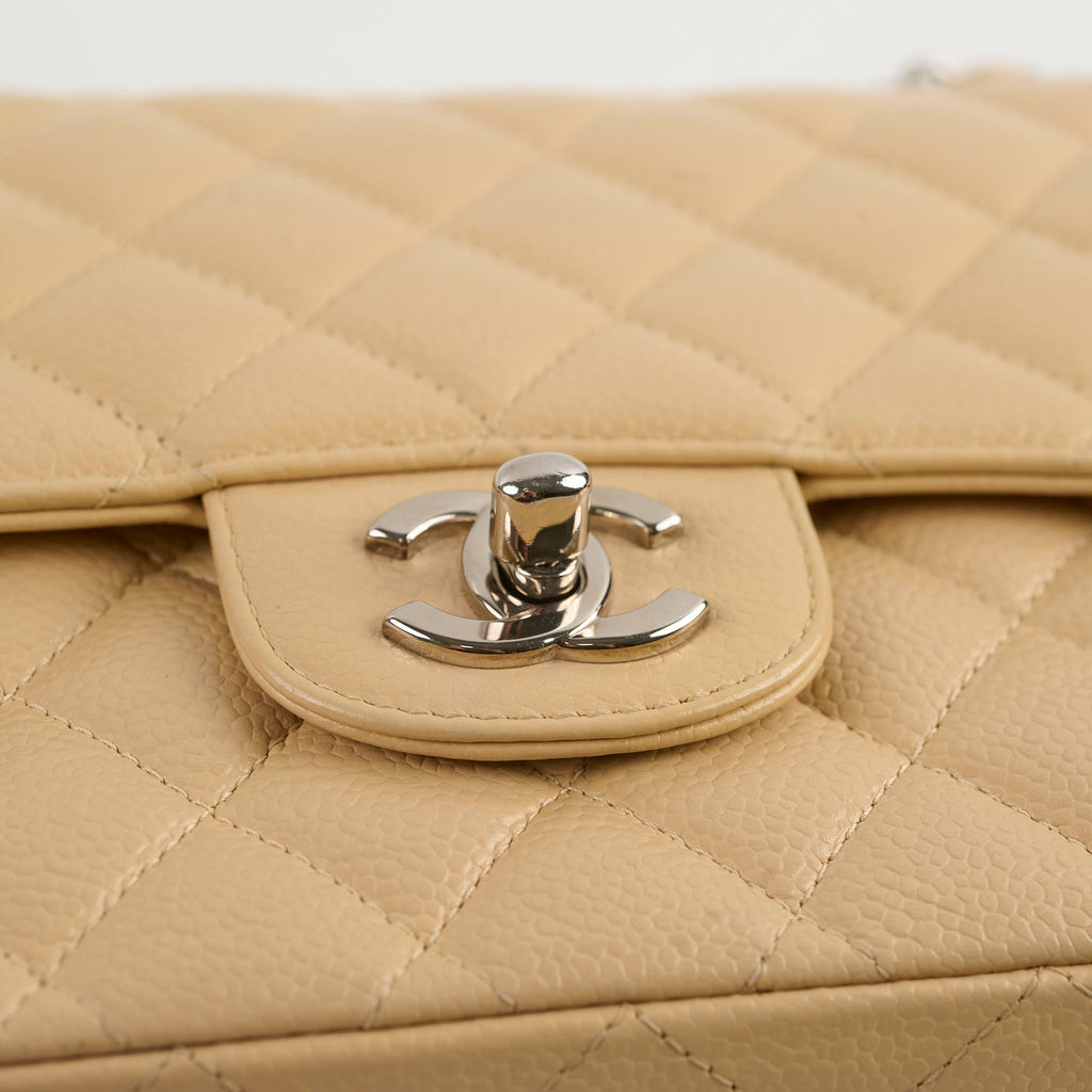 Chanel Medium/Large Caviar Double Classic Flap Beige