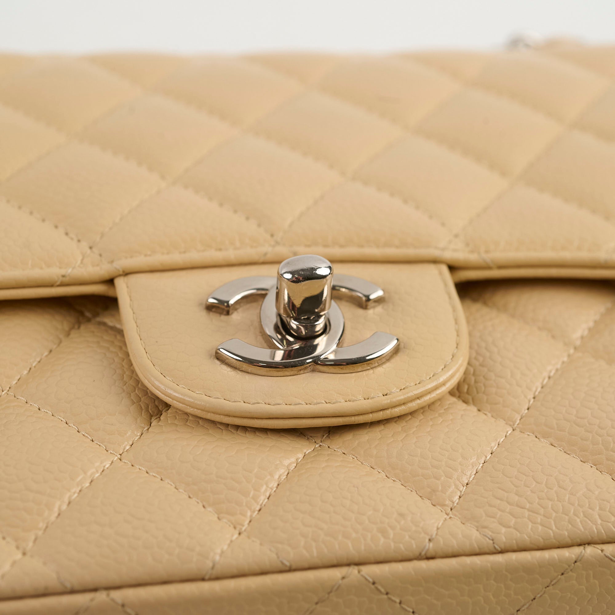 Chanel Medium/Large Caviar Double Classic Flap Beige