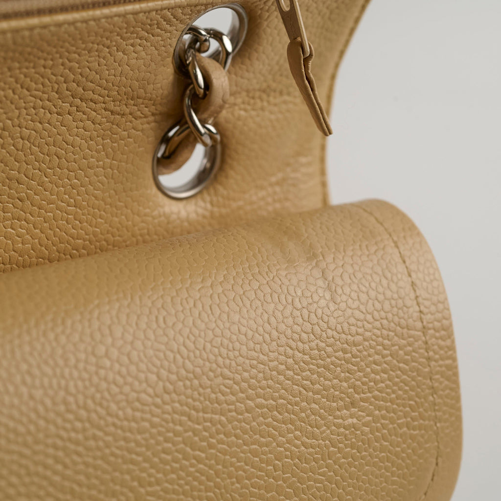 Chanel Medium/Large Caviar Double Classic Flap Beige