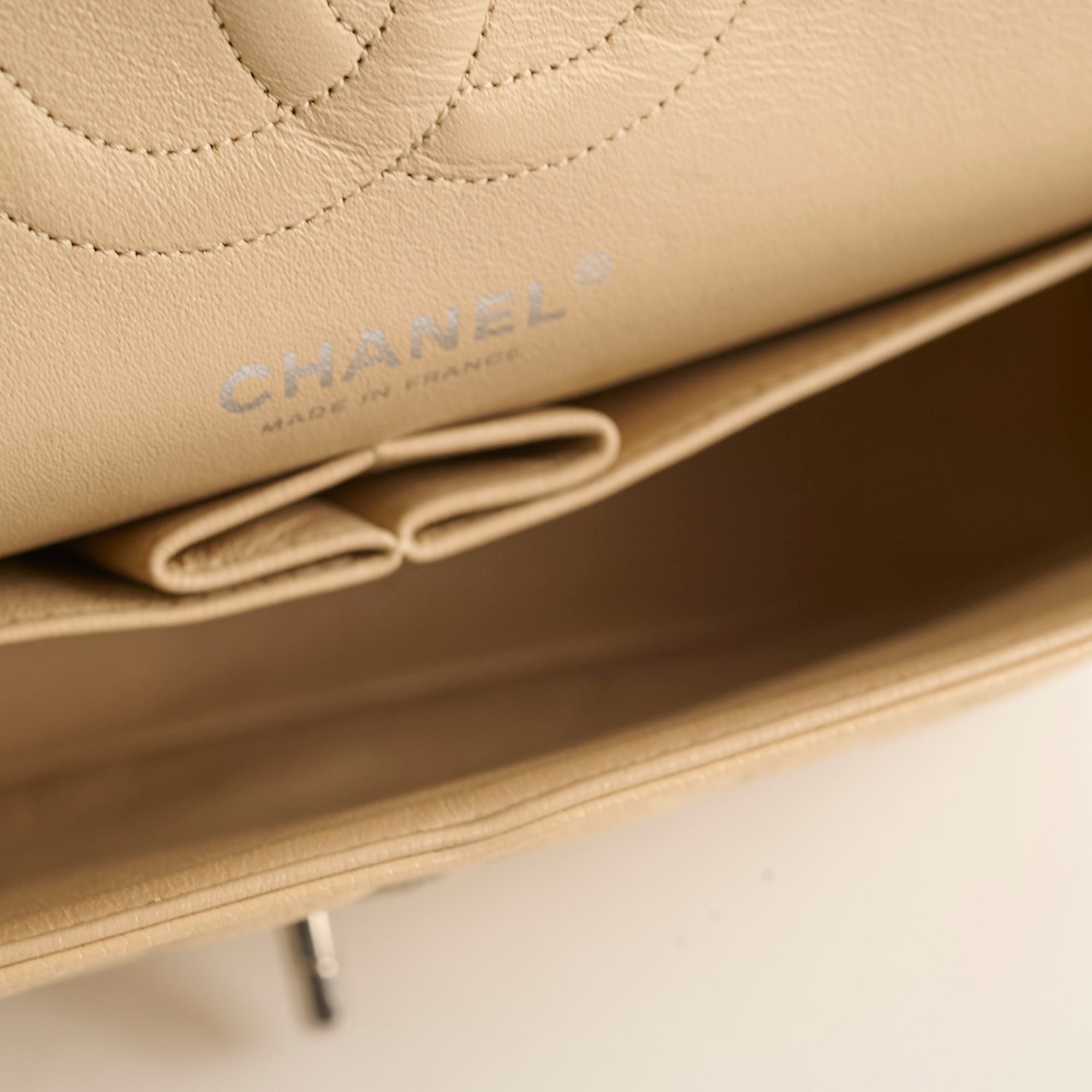Chanel Medium/Large Caviar Double Classic Flap Beige