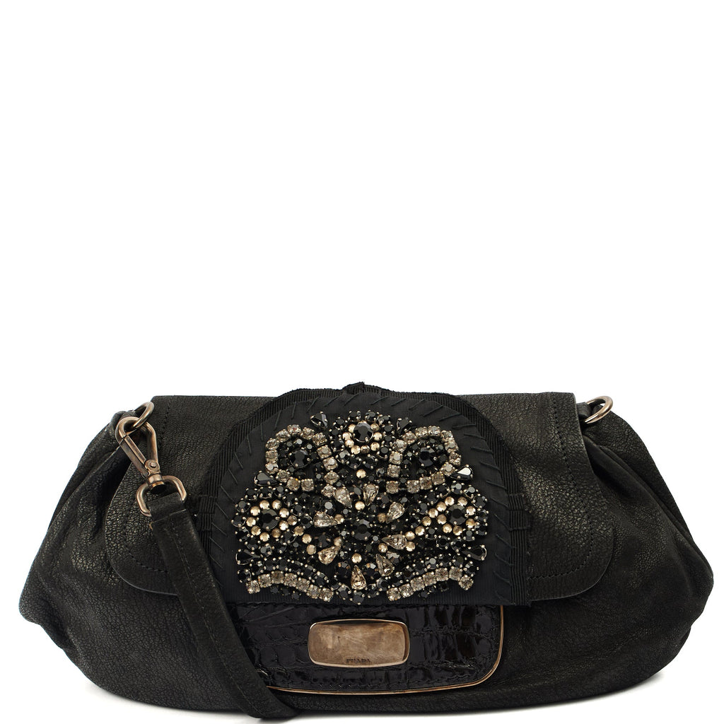 Prada Cross Body Evening Bag in Black, Leather
