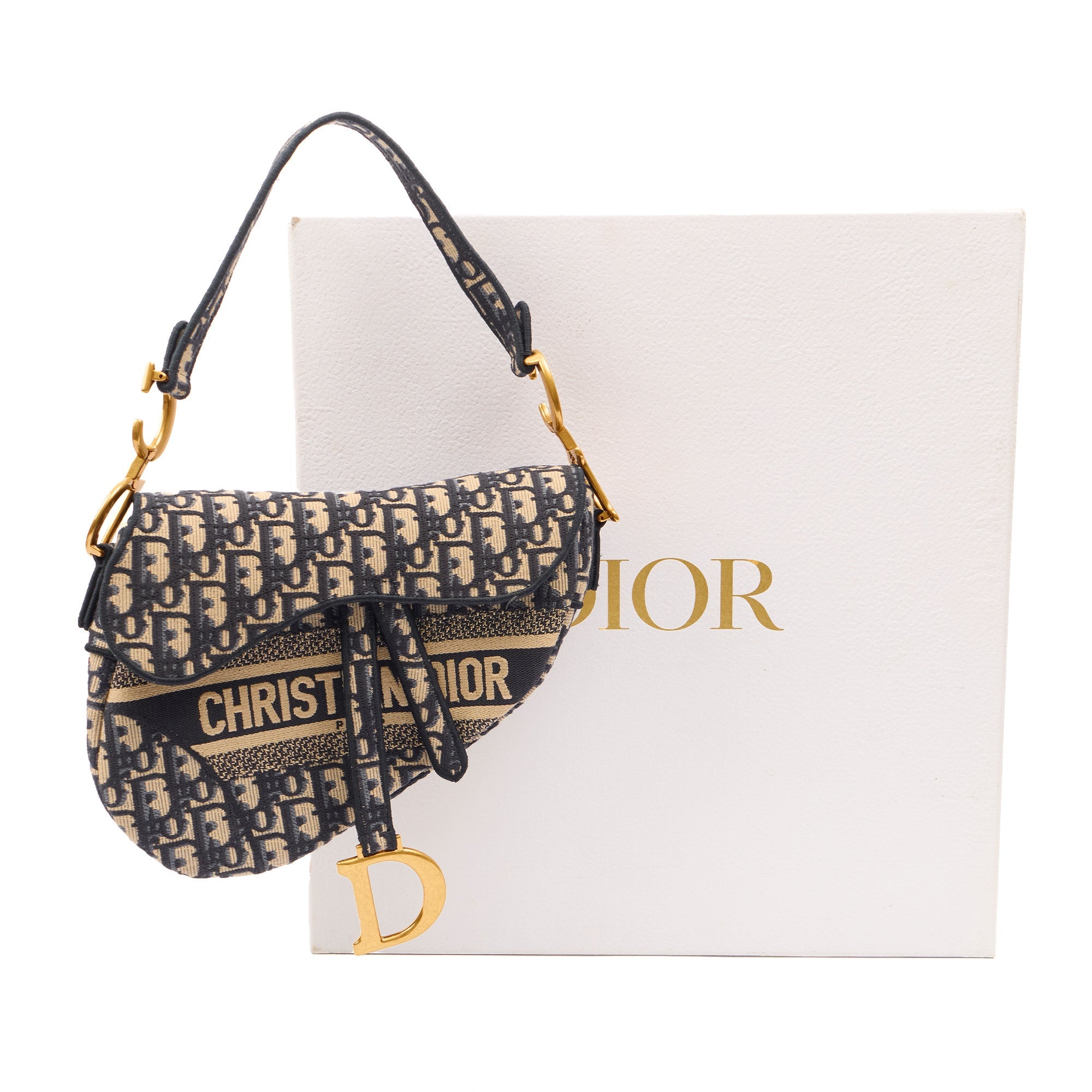 Christian Dior Shoulder Bag Saddle Bag in Blue, Dior Oblique Embroidery