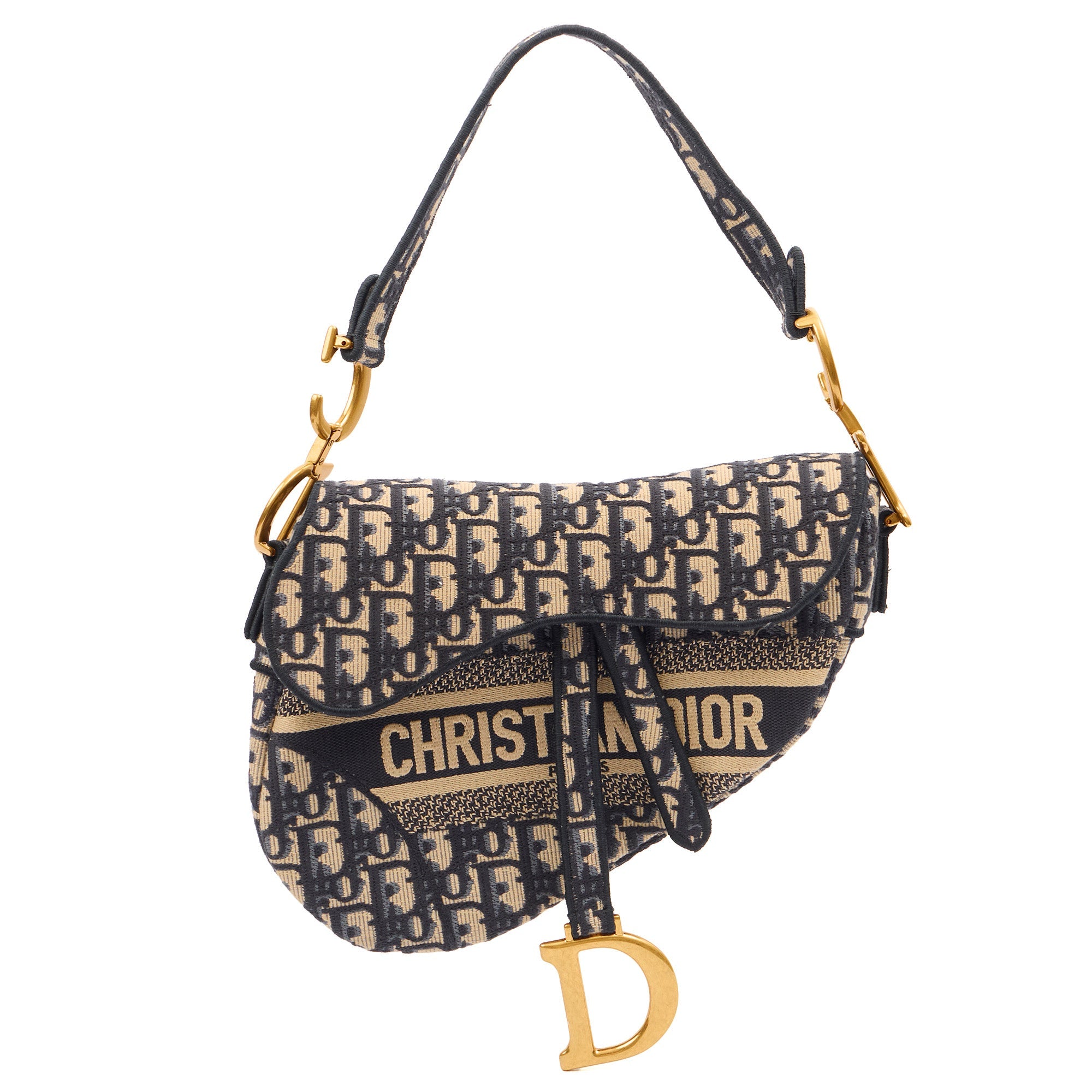 Christian Dior Shoulder Bag Saddle Bag in Blue, Dior Oblique Embroidery