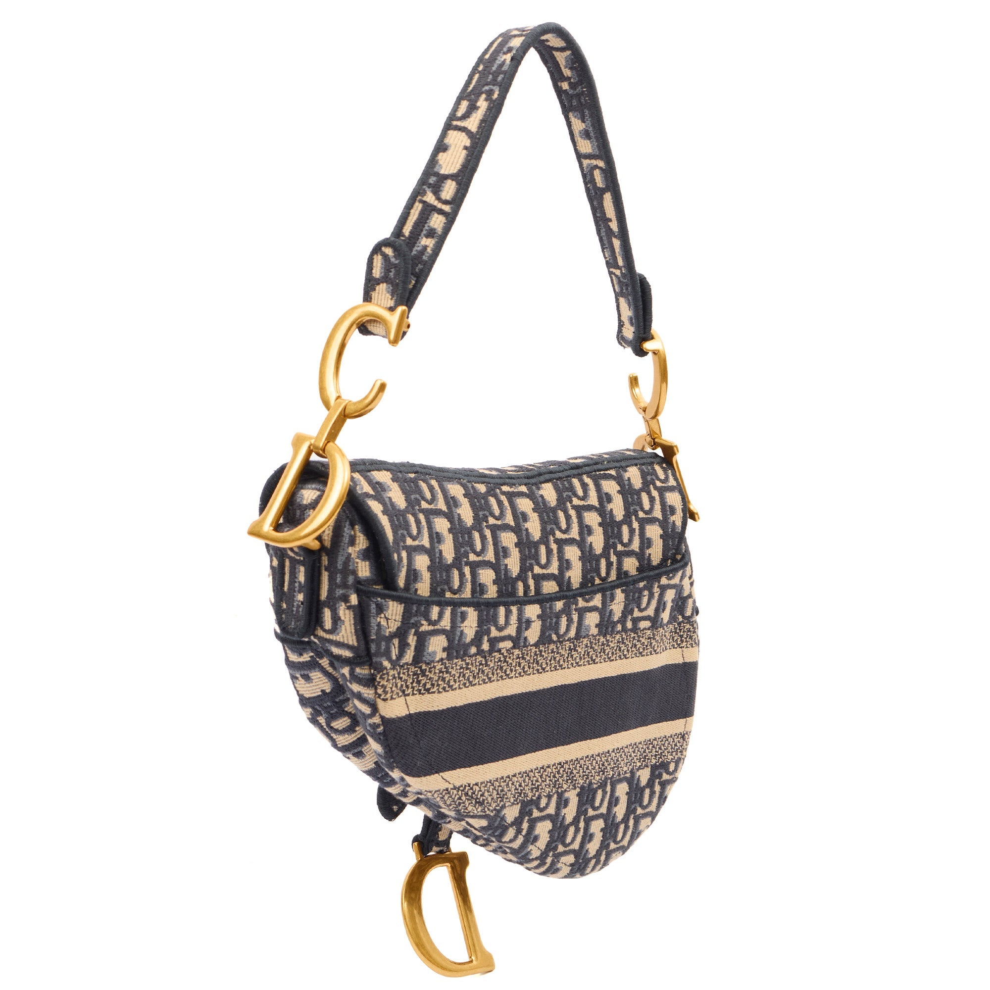 Christian Dior Shoulder Bag Saddle Bag in Blue, Dior Oblique Embroidery