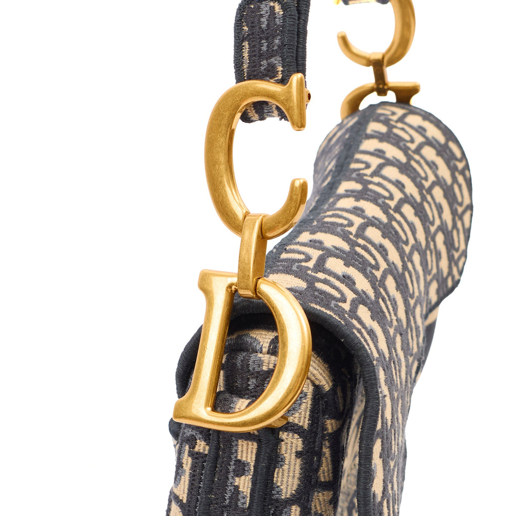 Christian Dior Shoulder Bag Saddle Bag in Blue, Dior Oblique Embroidery
