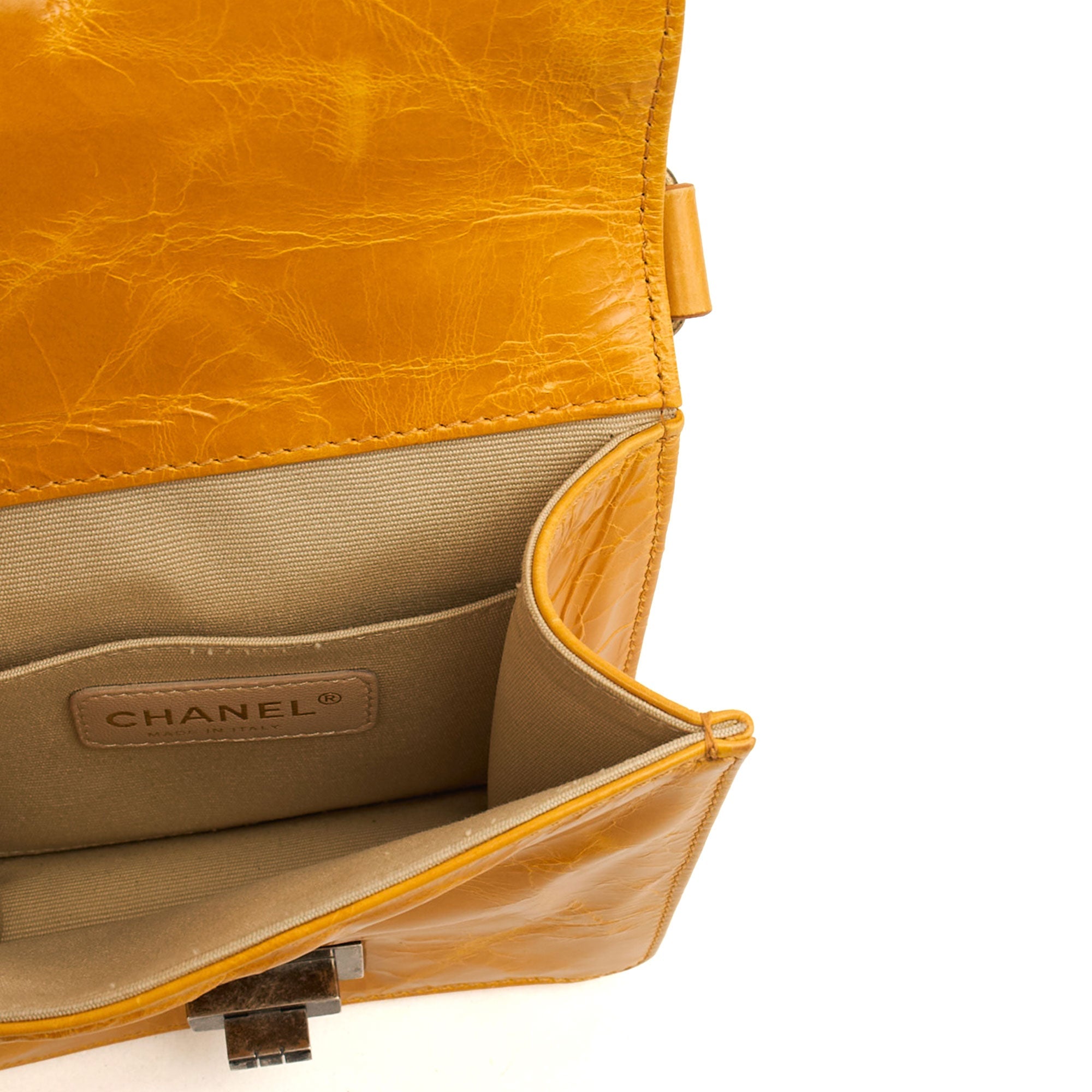 Chanel Top Handle Rita Dome in Yellow, Crinkled Calfskin Leather