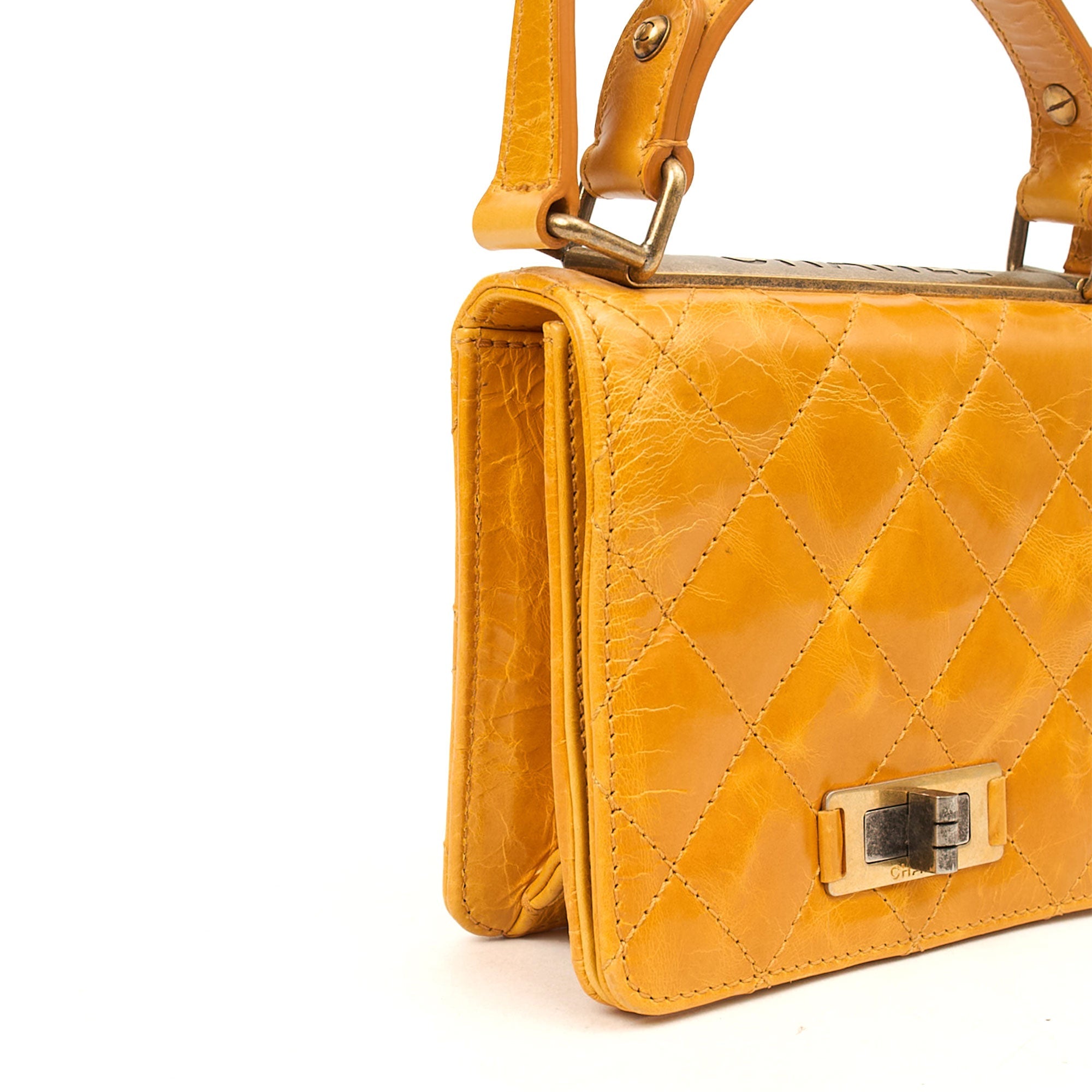 Chanel Top Handle Rita Dome in Yellow, Crinkled Calfskin Leather