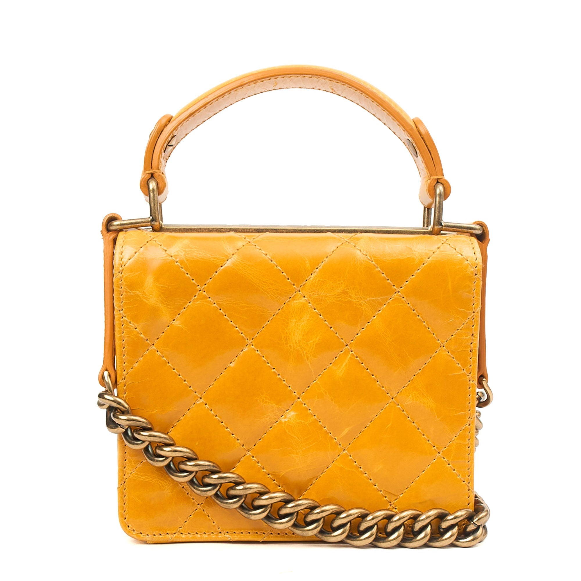Chanel Top Handle Rita Dome in Yellow, Crinkled Calfskin Leather