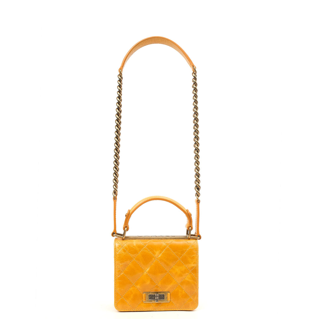 Chanel Top Handle Rita Dome in Yellow, Crinkled Calfskin Leather