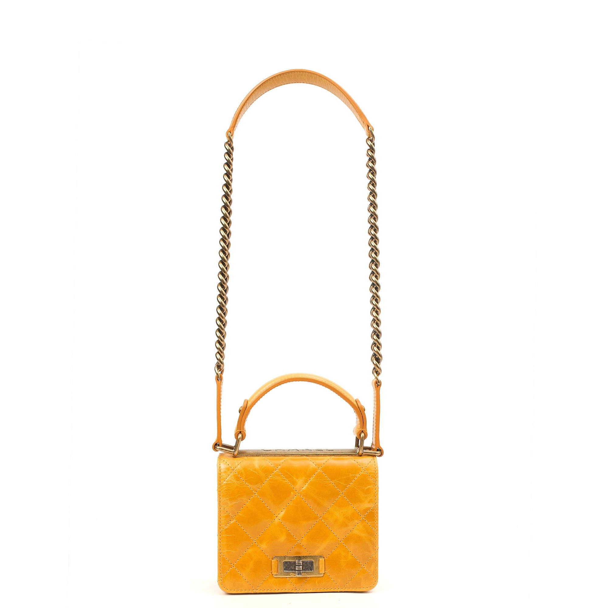 Chanel Top Handle Rita Dome in Yellow, Crinkled Calfskin Leather