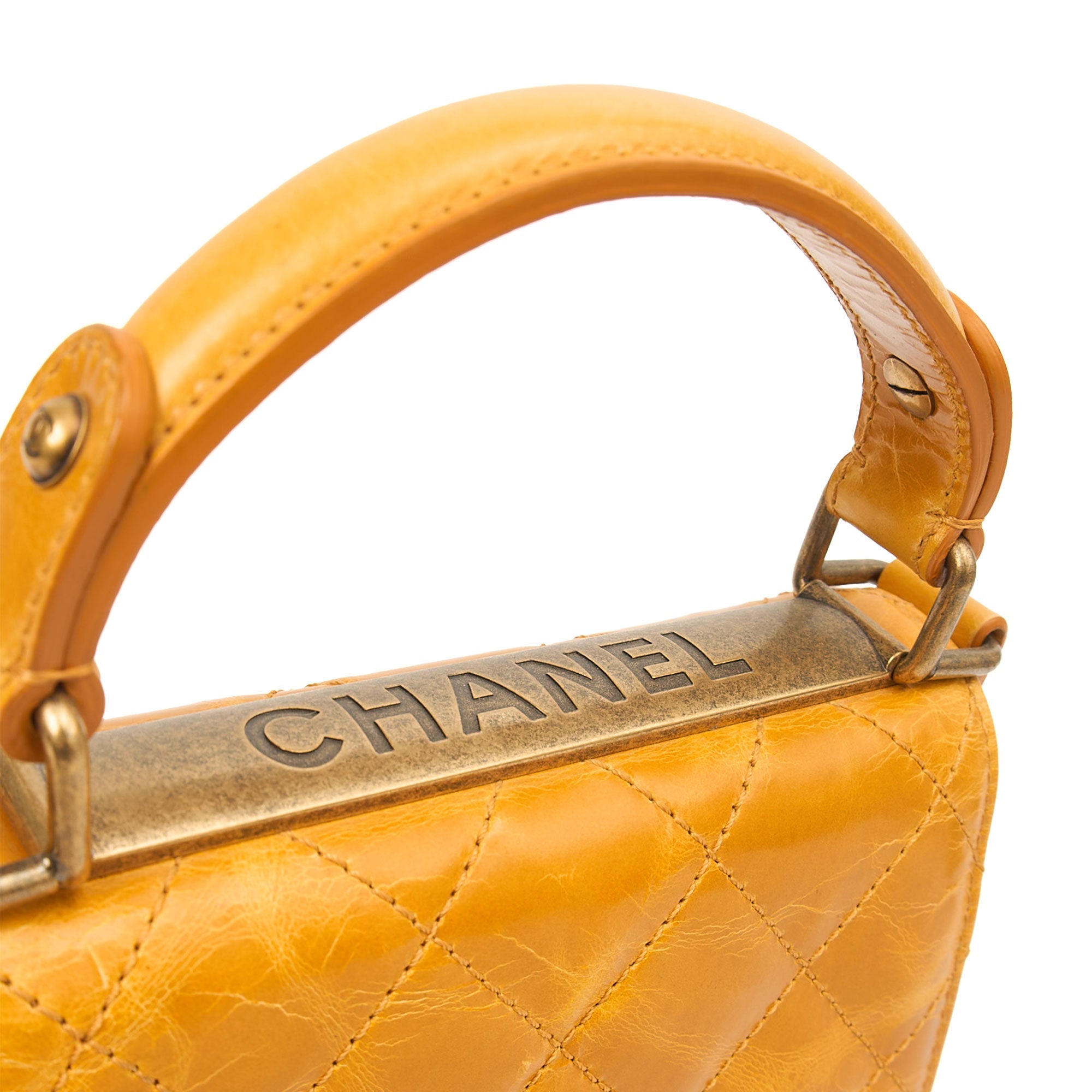 Chanel Top Handle Rita Dome in Yellow, Crinkled Calfskin Leather